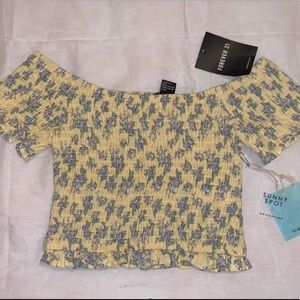 Forever 21 Yellow Floral Tube Top with Sleeves